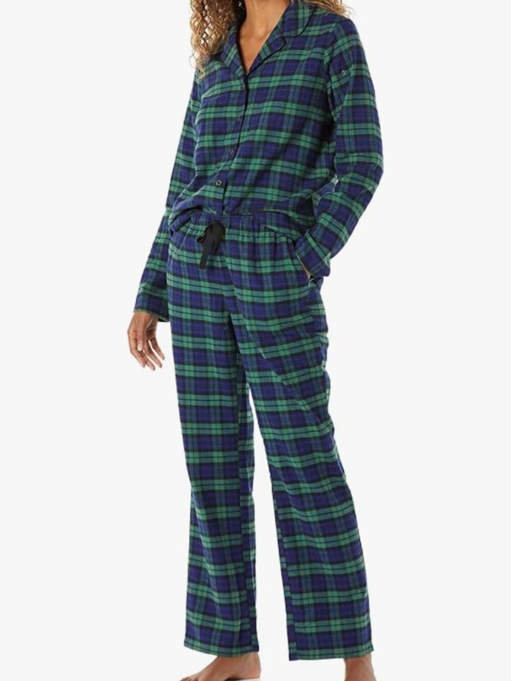 Flannel Plaid Pajama Set in Blue & Green Plaid | Medium